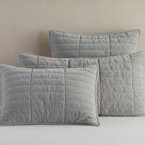 Pottery Barn Hudson Gray Velvet Quilted King Pillow Sham